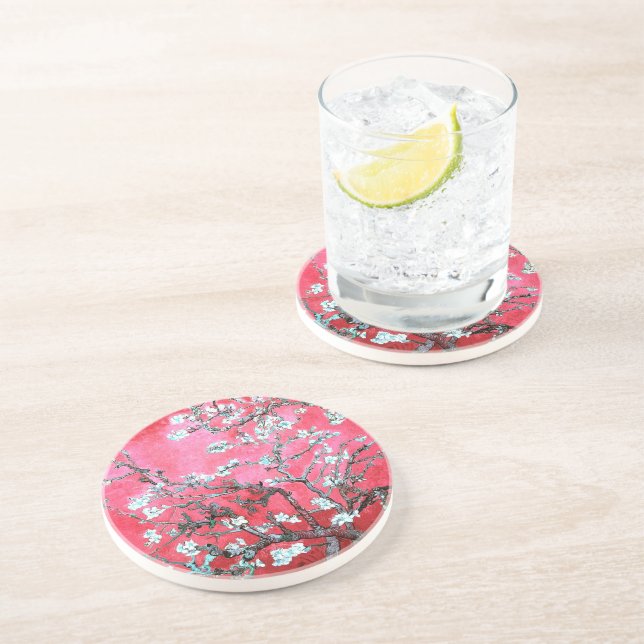 Van Gogh Almond Blossoms Red blue  Coaster (Side)