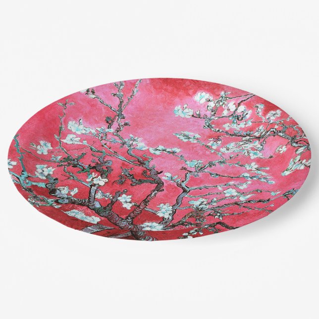 Van Gogh Almond Blossoms Red blue  Paper Plate (Angled)