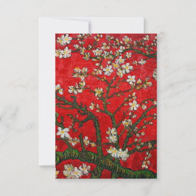 Van Gogh Almond Blossoms Red Invitation (Front)