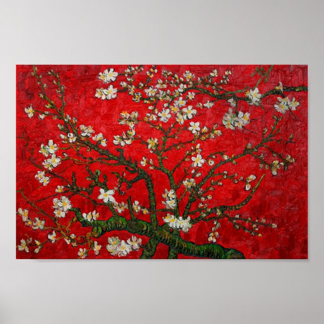 Van Gogh Almond Blossoms Red Poster (Front)