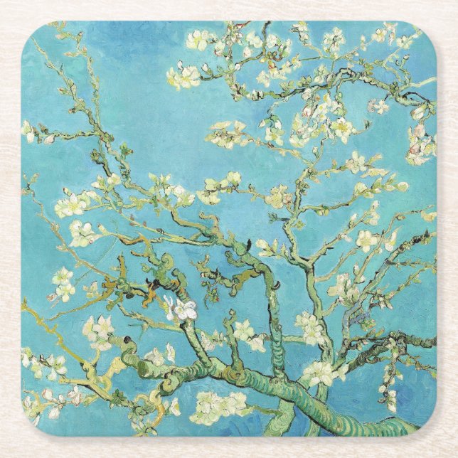 Van Gogh Almond Blossoms  Square Paper Coaster (Front)