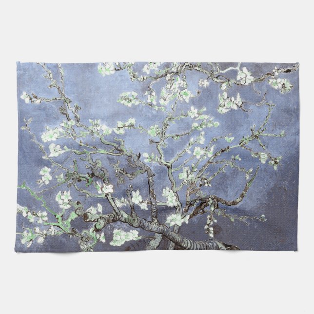 Van Gogh Almond Blossoms Steel Blue Kitchen Towel (Horizontal)