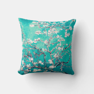 Van Gogh Almond Blossoms Turquoise Throw Pillow