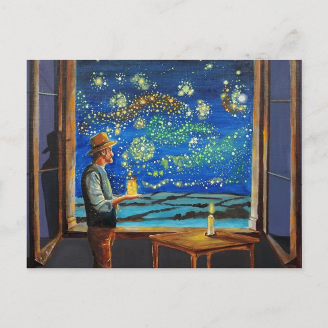 Van Gogh and the starry night fireflies Postcard (Front)