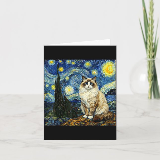Van Gogh Art Starry Night - Funny Ragdoll Cat Arti Card (Front)