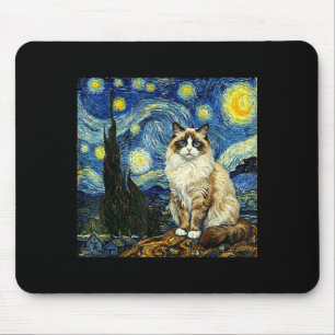 Van Gogh Art Starry Night - Funny Ragdoll Cat Arti Mouse Pad