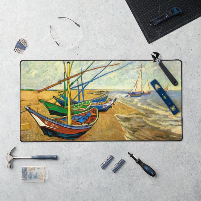 Van Gogh Bateaux de pêche sur la plage de Saintes  (Poste de travail)
