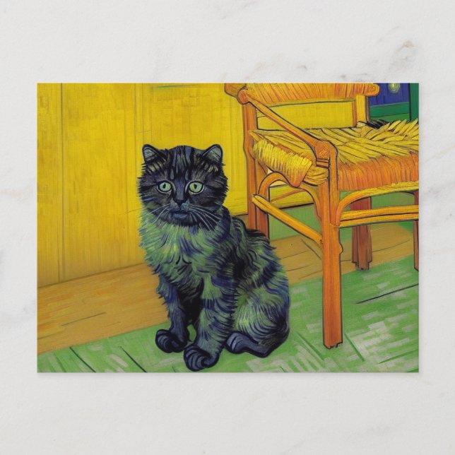 Van Gogh Black Cat Holiday Postcard (Front)