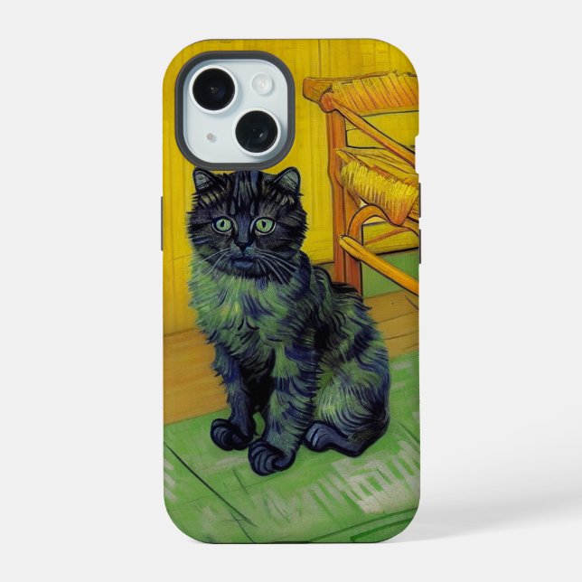 Van Gogh Black Cat iPhone 15 Case (Back)
