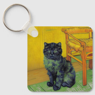 Van Gogh Black Cat Keychain
