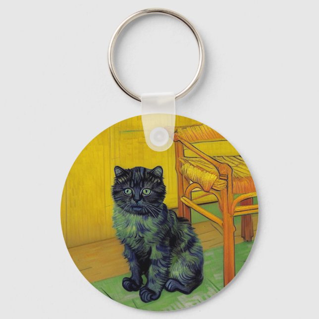 Van Gogh Black Cat Keychain (Front)