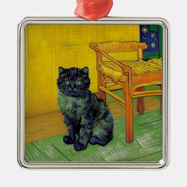 Van Gogh Black Cat Metal Ornament (Front)