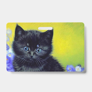 Van Gogh Black Cat Purple Flowers Badge