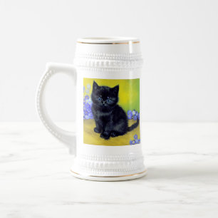Van Gogh Black Cat Purple Flowers Beer Stein