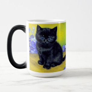 Van Gogh Black Cat Purple Flowers Magic Mug