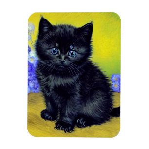 Van Gogh Black Cat Purple Flowers Magnet