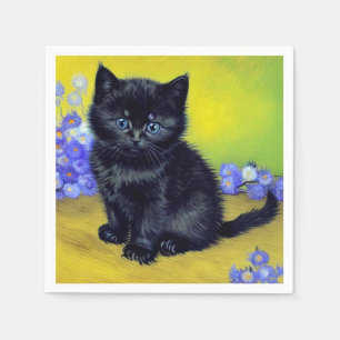 Van Gogh Black Cat Purple Flowers Napkin