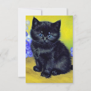 Van Gogh Black Cat Purple Flowers RSVP Card