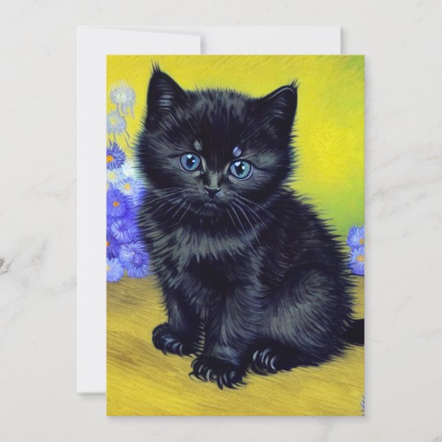 Van Gogh Black Cat Purple Flowers Save The Date (Front)