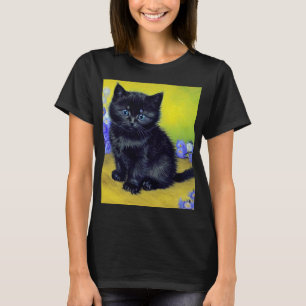 Van Gogh Black Cat Purple Flowers T-Shirt