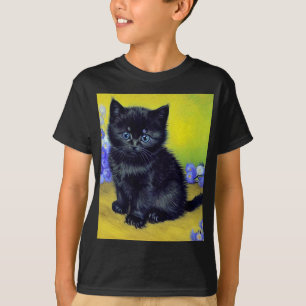 Van Gogh Black Cat Purple Flowers T-Shirt