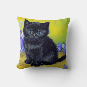 Van Gogh Black Cat Purple Flowers Throw Pillow