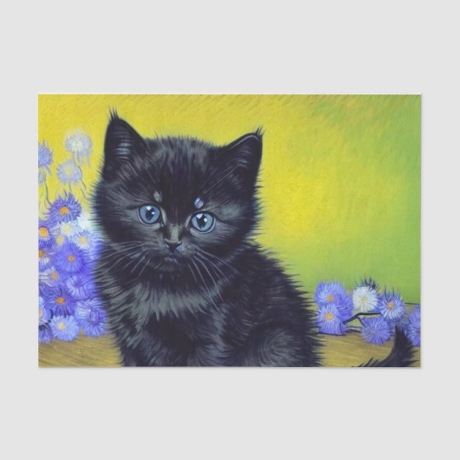 Van Gogh Black Cat Purple Flowers Tissue Paper (Front)