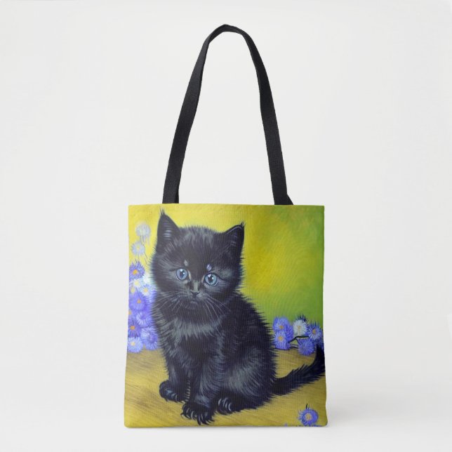 Van Gogh Black Cat Purple Flowers Tote Bag (Front)