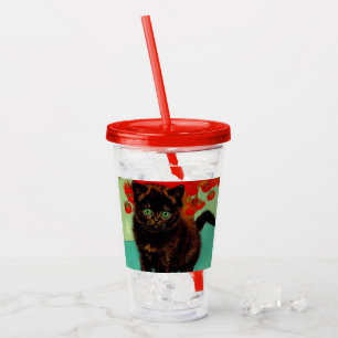 Van Gogh Black Cat Red Flowers Acrylic Tumbler