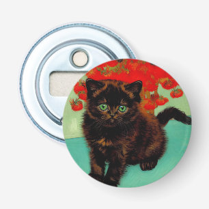 Van Gogh Black Cat Red Flowers Bottle Opener