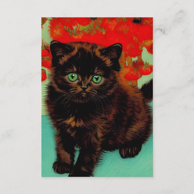 Van Gogh Black Cat Red Flowers Enclosure Card (Front)