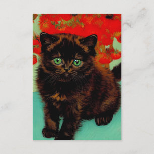 Van Gogh Black Cat Red Flowers Enclosure Card
