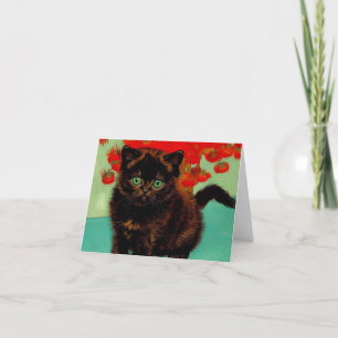 Van Gogh Black Cat Red Flowers Invitation