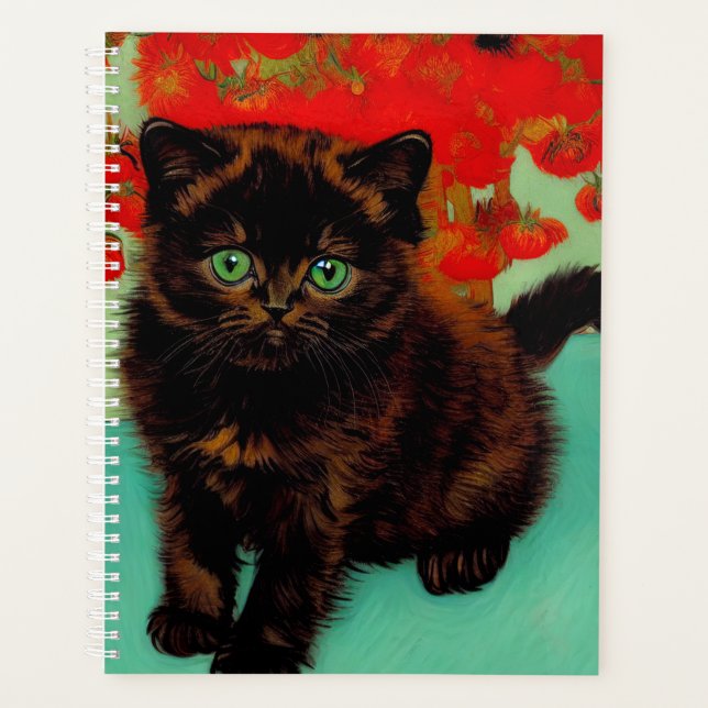 Van Gogh Black Cat Red Flowers Planner (Front)