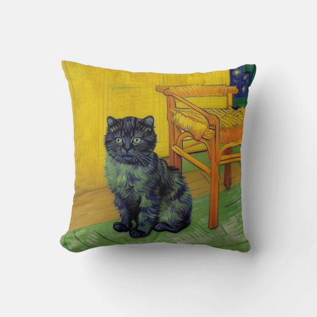 Van Gogh Black Cat Throw Pillow (Front)