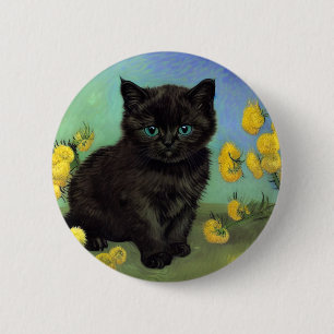 Van Gogh Black Cat Yellow Flowers 2 Inch Round Button