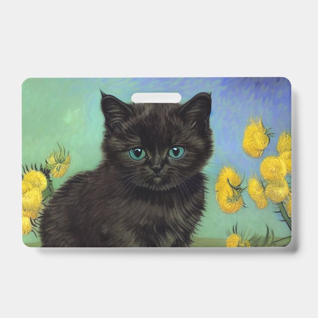 Van Gogh Black Cat Yellow Flowers Badge (Front)