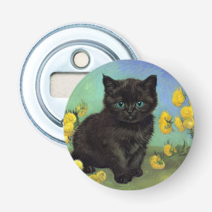 Van Gogh Black Cat Yellow Flowers Bottle Opener