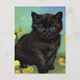 Van Gogh Black Cat Yellow Flowers Holiday Postcard