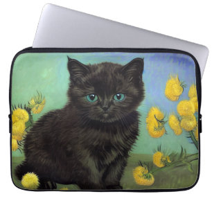 Van Gogh Black Cat Yellow Flowers Laptop Sleeve