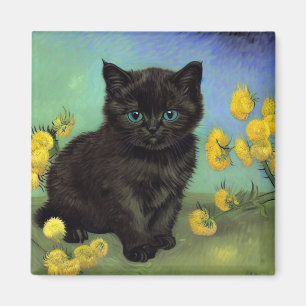 Van Gogh Black Cat Yellow Flowers Magnet
