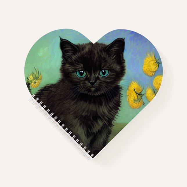 Van Gogh Black Cat Yellow Flowers Notebook (Front)