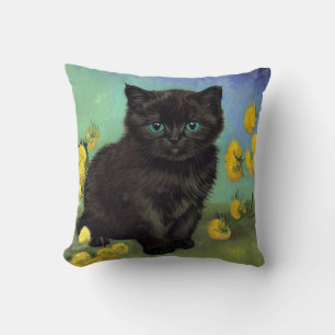 Van Gogh Black Cat Yellow Flowers Throw Pillow
