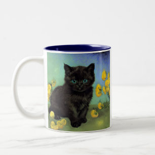 Van Gogh Black Cat Yellow Flowers Two-Tone Coffee Mug