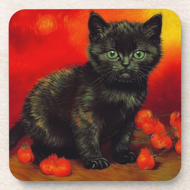 Van Gogh Black Kitten Coaster (Front)