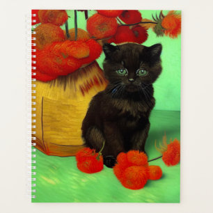 Van Gogh Black Kitten Fleurs rouges