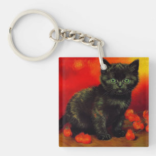 Van Gogh Black Kitten Keychain