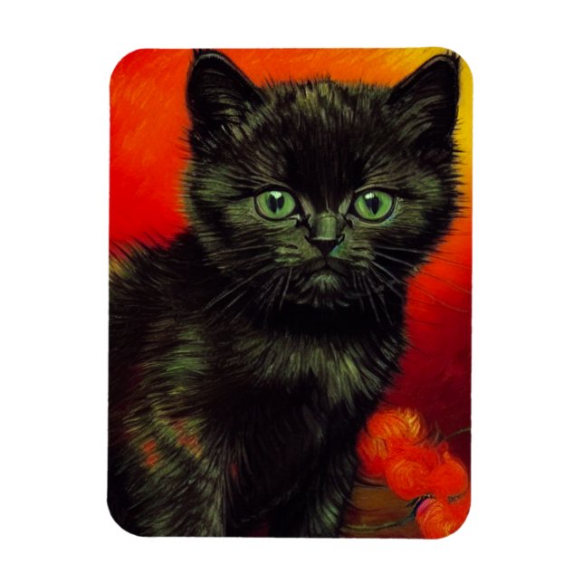 Van Gogh Black Kitten Magnet (Vertical)