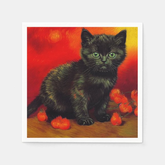 Van Gogh Black Kitten Napkin (Front)