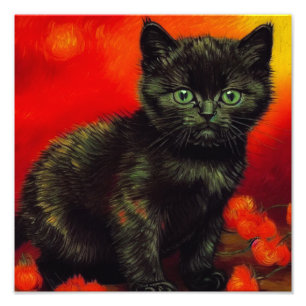 Van Gogh Black Kitten Photo Print